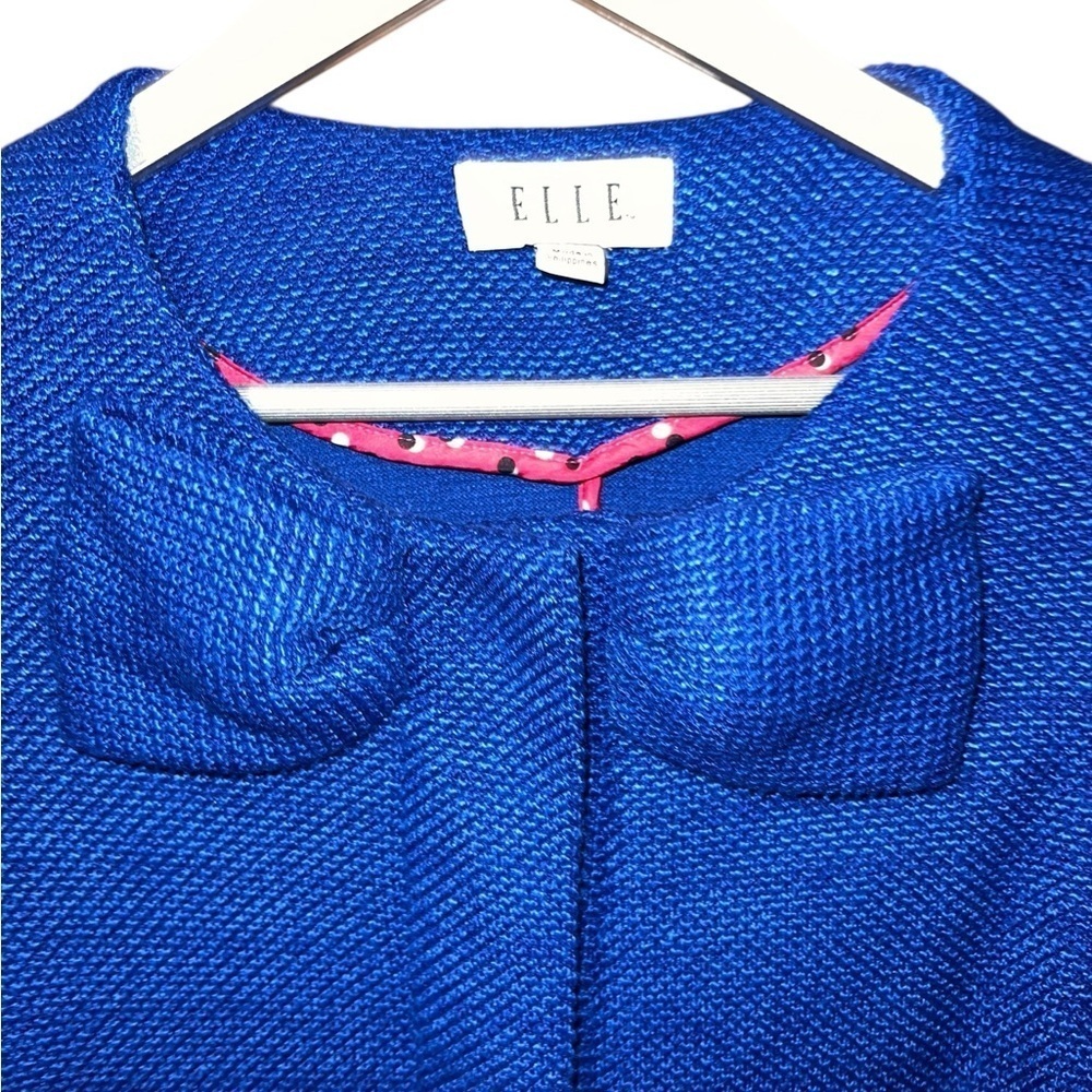 Elle Royal Blue Bow Collar Textured Coat Size Small - Picture 6 of 13